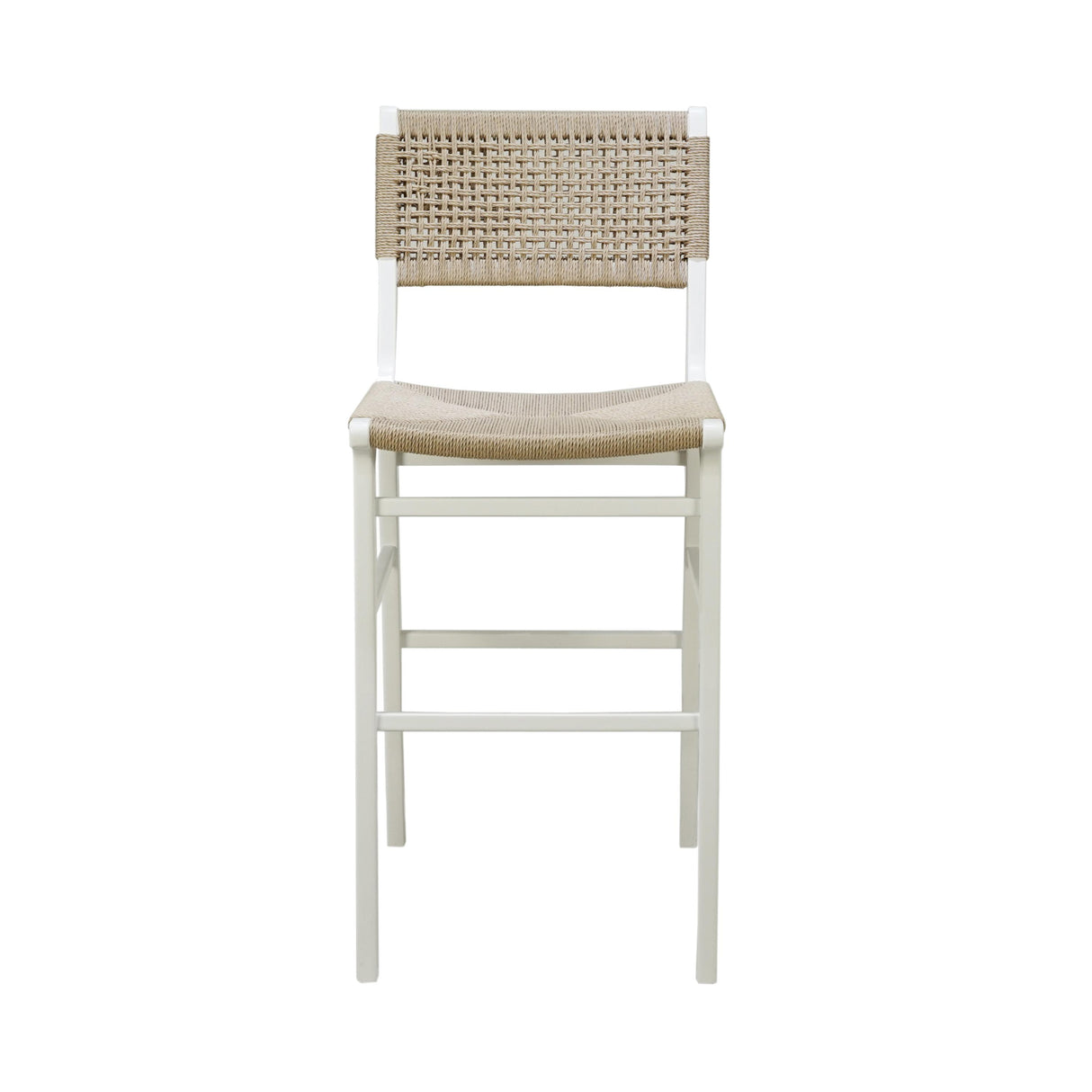 Worlds Away Woven Back Bar Stool With Rush Seat In Matte White Lacquer