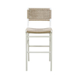 Worlds Away Woven Back Bar Stool With Rush Seat In Matte White Lacquer