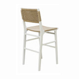 Worlds Away Woven Back Bar Stool With Rush Seat In Matte White Lacquer