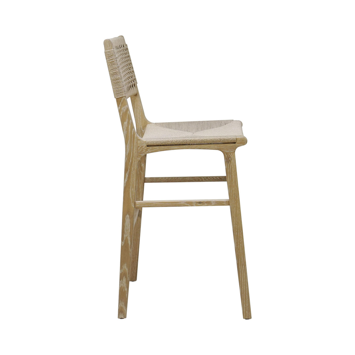 Worlds Away Woven Back Bar Stool With Rush Seat In Cerused Oak