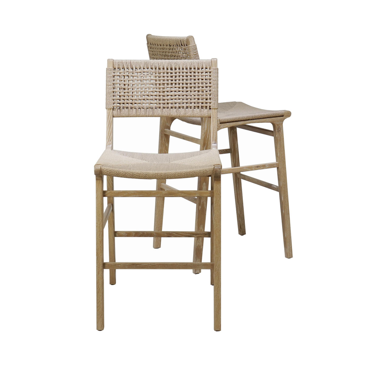 Worlds Away Woven Back Bar Stool With Rush Seat In Cerused Oak