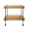 Worlds Away Antique Brass Bar Cart With Shelves In Burl Wood