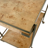 Worlds Away Antique Brass Bar Cart With Shelves In Burl Wood