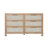 Worlds Away Six Drawer Cane Front Chest With Brass Hardware In Cerused Oak Finish