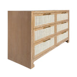 Worlds Away Six Drawer Cane Front Chest With Brass Hardware In Cerused Oak Finish