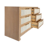Worlds Away Six Drawer Cane Front Chest With Brass Hardware In Cerused Oak Finish