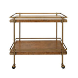 Worlds Away Antique Brass Bar Cart With Shelves In Dark Burl Wood