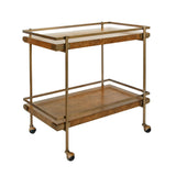 Worlds Away Antique Brass Bar Cart With Shelves In Dark Burl Wood