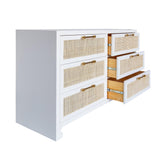 Worlds Away Six Drawer Cane Front Chest With Brass Hardware In Matte White Lacquer Finish