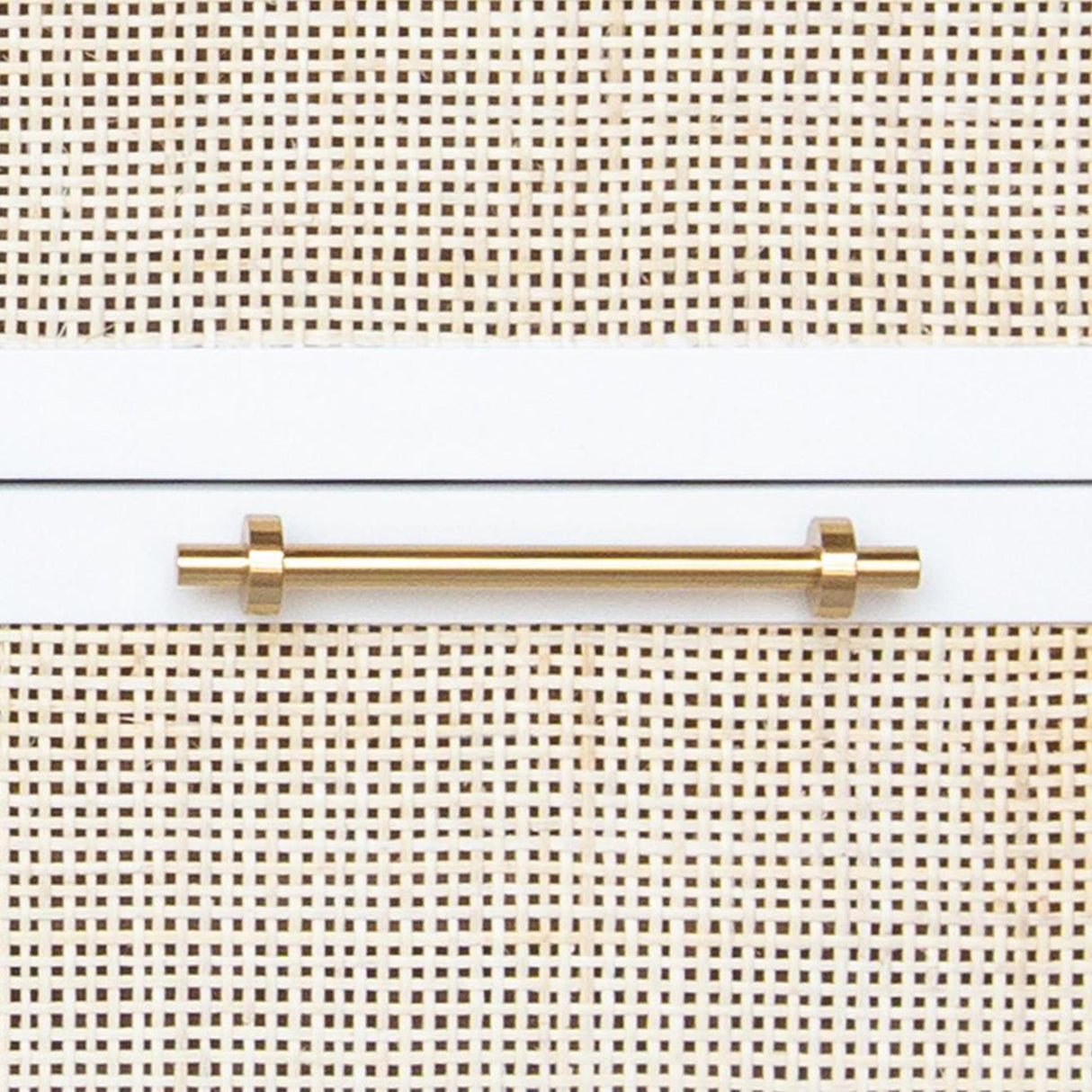 Worlds Away Six Drawer Cane Front Chest With Brass Hardware In Matte White Lacquer Finish