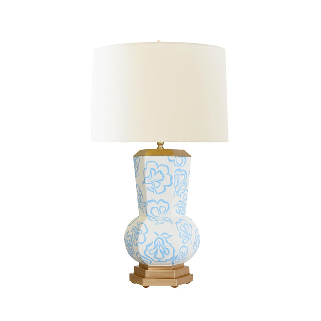 Worlds Away Handpainted Gourd Shape Tole Table Lamp In Blue Bloom Pattern