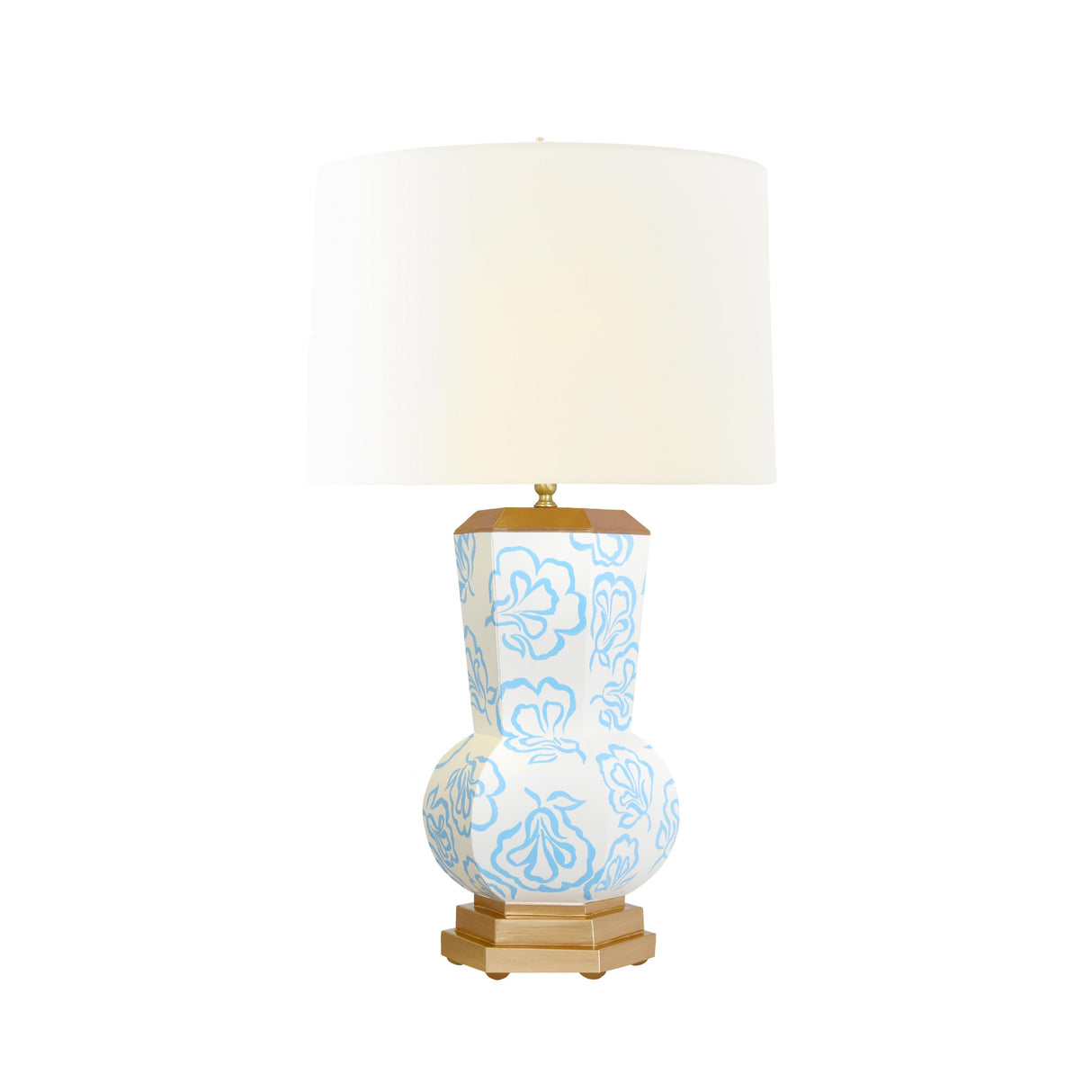 Worlds Away Handpainted Gourd Shape Tole Table Lamp In Blue Bloom Pattern