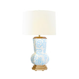 Worlds Away Handpainted Gourd Shape Tole Table Lamp In Blue Bloom Pattern
