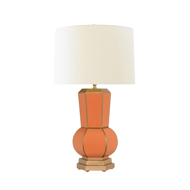 Worlds Away Handpainted Gourd Shape Tole Table Lamp In Orange With Gold Detail