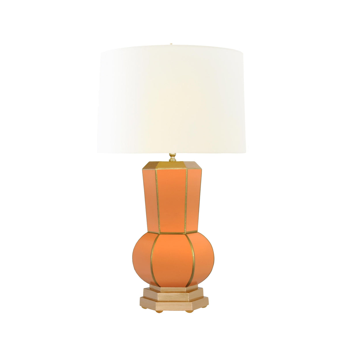 Worlds Away Handpainted Gourd Shape Tole Table Lamp In Orange With Gold Detail