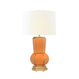 Worlds Away Handpainted Gourd Shape Tole Table Lamp In Orange With Gold Detail