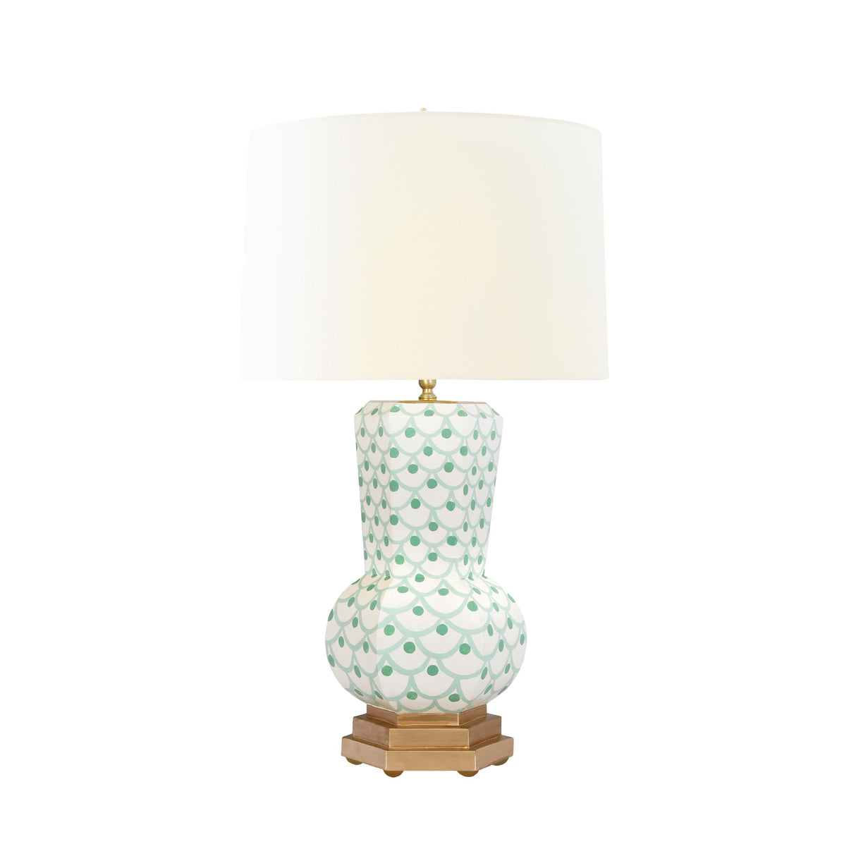 Worlds Away Handpainted Gourd Shape Tole Table Lamp In Green Scale Pattern