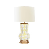 Worlds Away Handpainted Gourd Shape Tole Table Lamp In Yellow Trail Pattern