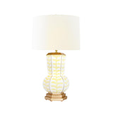 Worlds Away Handpainted Gourd Shape Tole Table Lamp In Yellow Trail Pattern