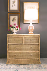 Worlds Away Four Drawer Chest In Woven Rattan With Satin Brass Pulls