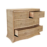 Worlds Away Four Drawer Chest In Woven Rattan With Satin Brass Pulls