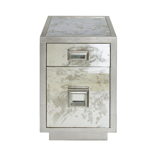 Worlds Away One Drawer Side Table With Antique Mirror Side In Silver Leaf