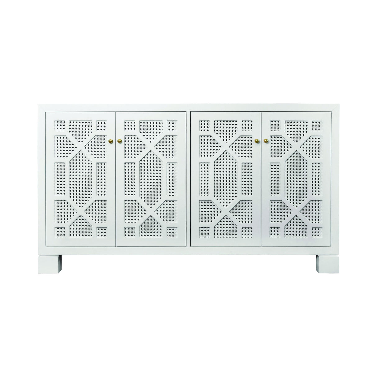 Worlds Away Four Door Buffet With Trellis Over Painted Cane Doors In Matte White Lacquer