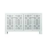 Worlds Away Four Door Buffet With Trellis Over Painted Cane Doors In Matte White Lacquer