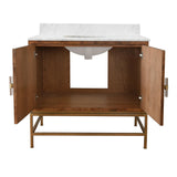 Worlds Away Bath Vanity In Matte Dark Burl Wood And Antique Brass With White Marble Top And Porcelain Sink