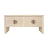 Worlds Away Four Door Buffet In Natural Grasscloth With Cerused Oak Handles