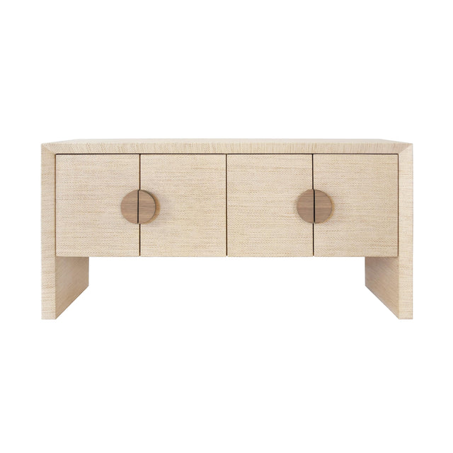 Worlds Away Four Door Buffet In Natural Grasscloth With Cerused Oak Handles