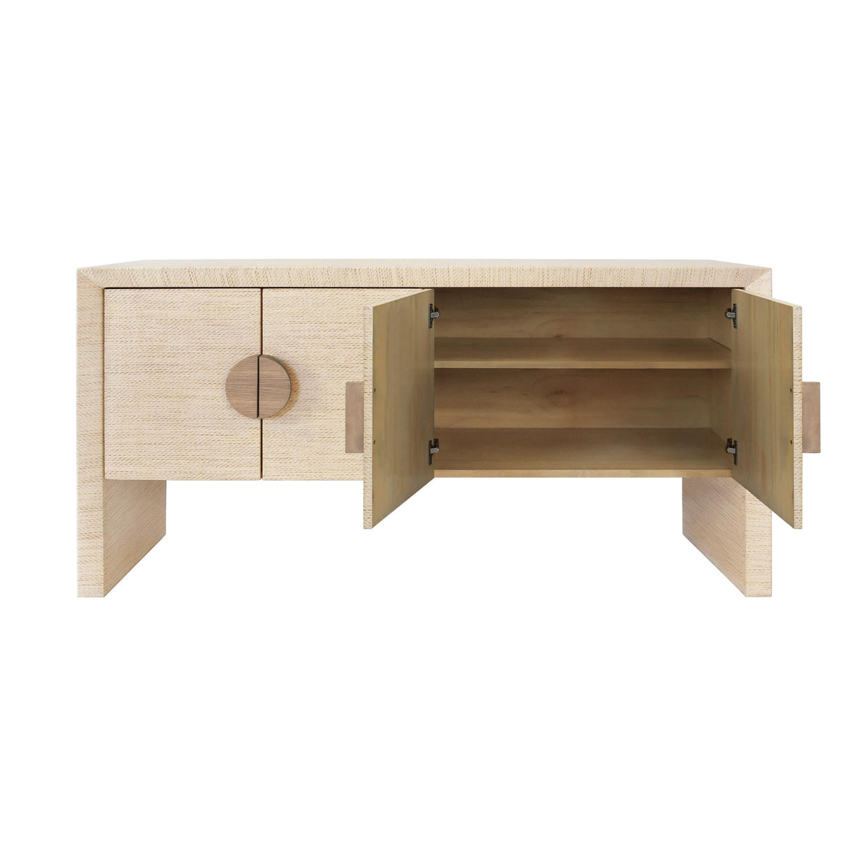 Worlds Away Four Door Buffet In Natural Grasscloth With Cerused Oak Handles