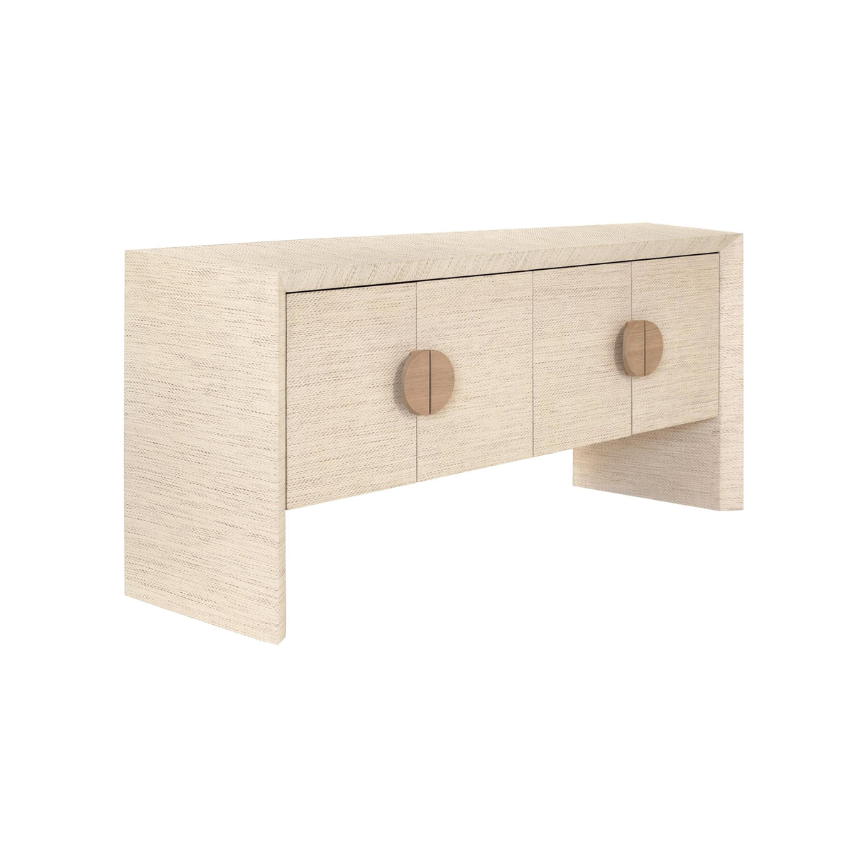 Worlds Away Four Door Buffet In Natural Grasscloth With Cerused Oak Handles