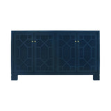 Worlds Away Four Door Buffet With Trellis Over Painted Cane Doors In Matte Navy Lacquer