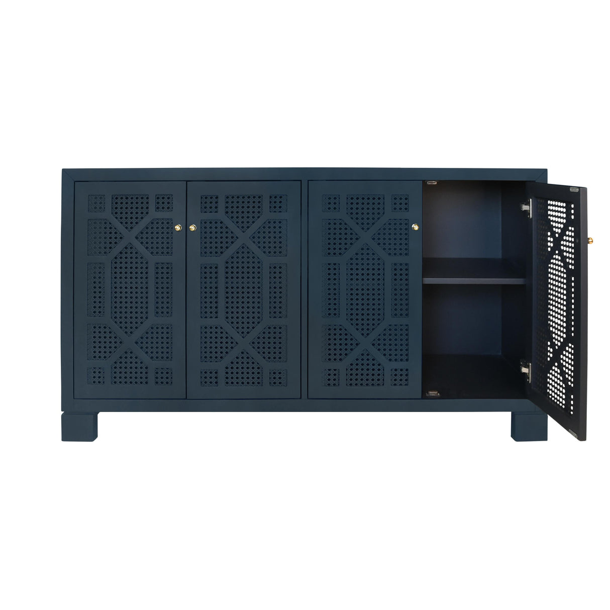 Worlds Away Four Door Buffet With Trellis Over Painted Cane Doors In Matte Navy Lacquer