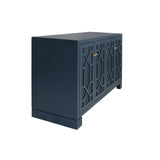 Worlds Away Four Door Buffet With Trellis Over Painted Cane Doors In Matte Navy Lacquer