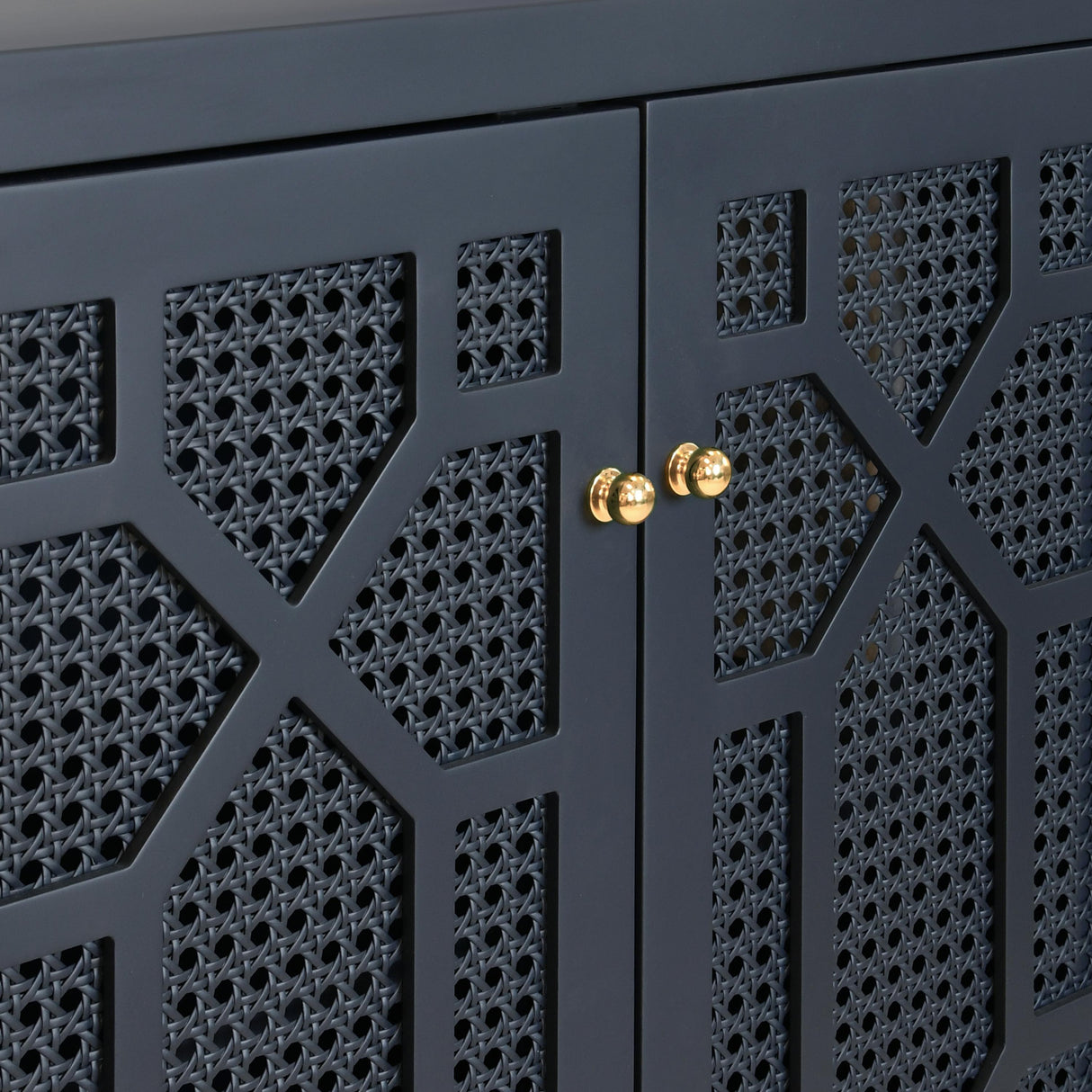 Worlds Away Four Door Buffet With Trellis Over Painted Cane Doors In Matte Navy Lacquer