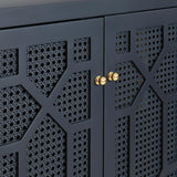 Worlds Away Four Door Buffet With Trellis Over Painted Cane Doors In Matte Navy Lacquer