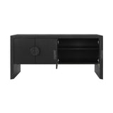 Worlds Away Four Door Buffet In Black Painted Grasscloth With Black Oak Handles