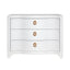Worlds Away Curved Front Chest With Three Drawers In White Textured Linen With Satin Brass Ring Hardware