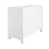 Worlds Away Curved Front Chest With Three Drawers In White Textured Linen With Satin Brass Ring Hardware