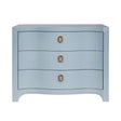 Worlds Away Curved Front Chest With Three Drawers In White Light Blue Textured Linen With Satin Brass Ring Hardware