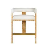Worlds Away Modern Wooden Accent Counter Stool In Burlwood With White Linen