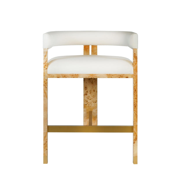 Worlds Away Modern Wooden Accent Counter Stool In Burlwood With White Linen