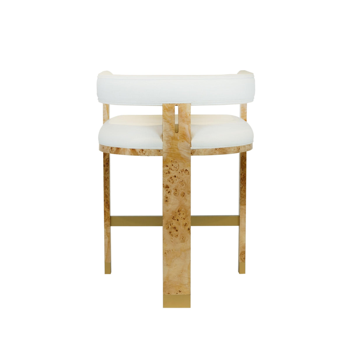 Worlds Away Modern Wooden Accent Counter Stool In Burlwood With White Linen