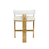 Worlds Away Modern Wooden Accent Counter Stool In Burlwood With White Linen