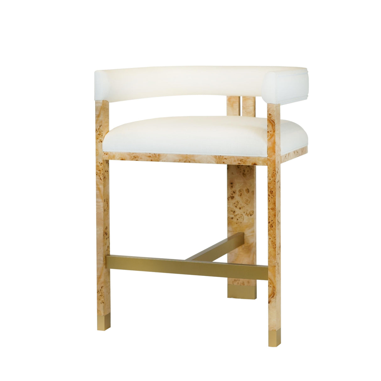 Worlds Away Modern Wooden Accent Counter Stool In Burlwood With White Linen