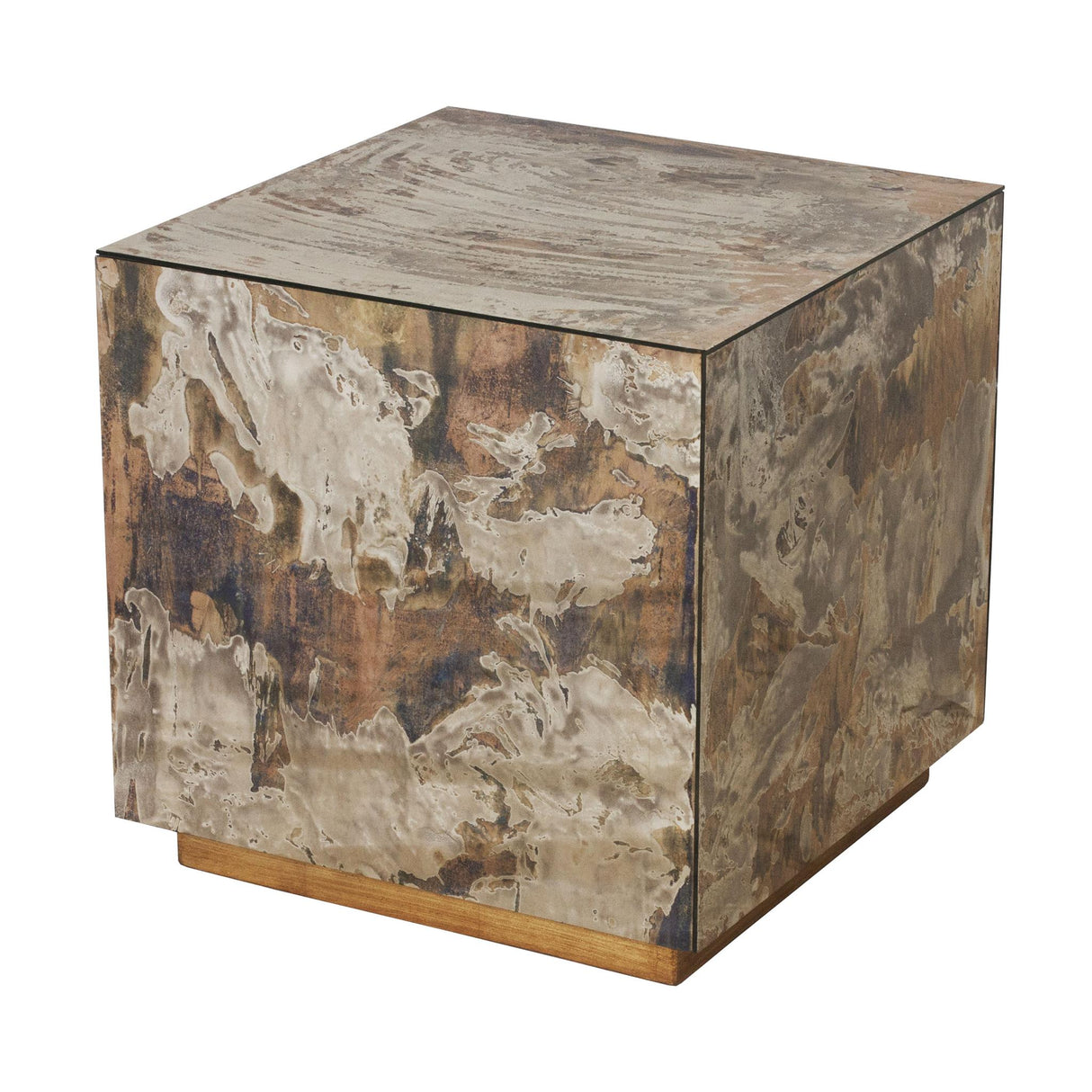 Worlds Away REVERSE ANTIQUE MIRROR COCKTAIL CUBE W. GOLD LEAF BASE
