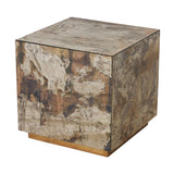 Worlds Away REVERSE ANTIQUE MIRROR COCKTAIL CUBE W. GOLD LEAF BASE