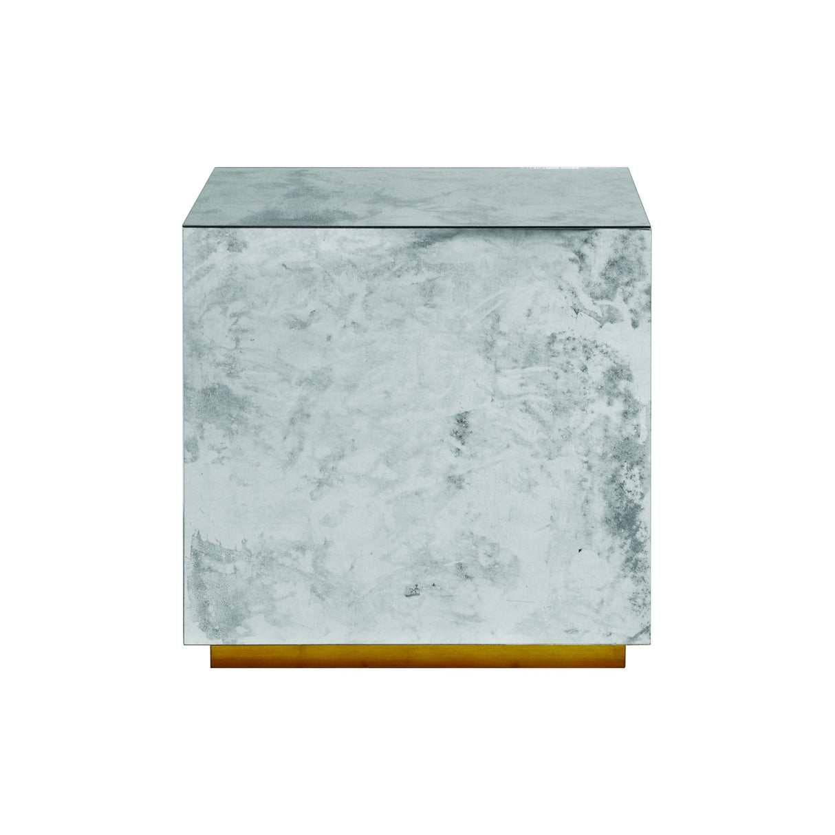 Worlds Away Reverse Antique Mirror Cocktail Cube W. Silver Leaf Base